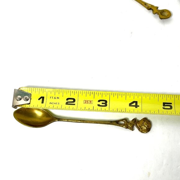 Spoons Gold Tone Brass Coffee Demitasse Tea Lot Rose Handles Set of 12 Vintage - Picture 10 of 10